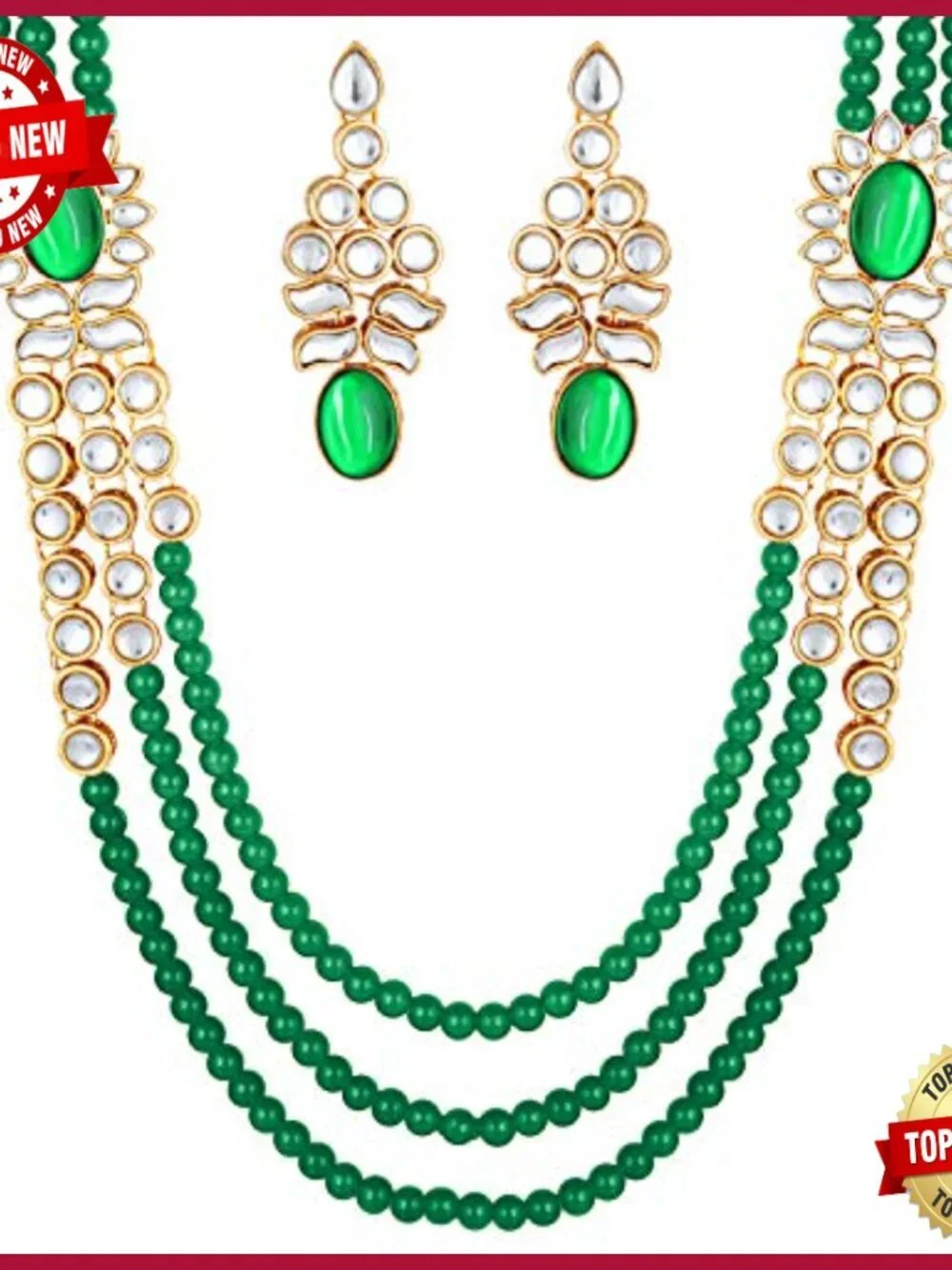 3-Layer Beaded Necklace & Earring Set - Traditional Indian Jewellery